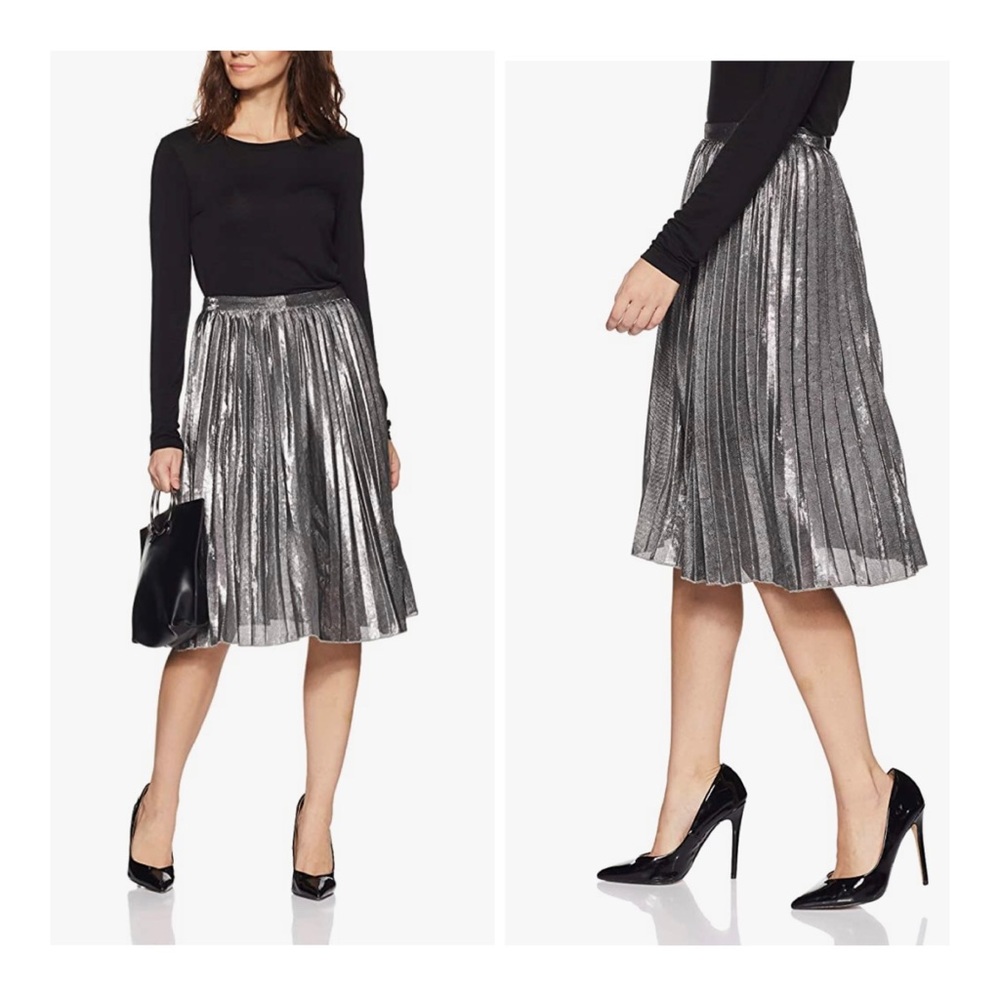 Silver Metalic Pleated Midi Skirt John Meyer Size Large NWT